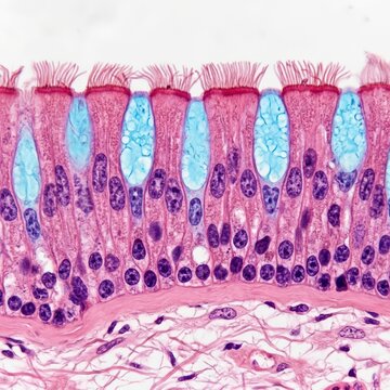 Pseudostratified Ciliated Columnar Epithelium Under Light Micrograph Highlighting Respiratory Defense Concept