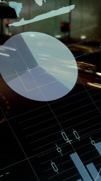 Animation of statistics processing over out of focus lights and cityscape