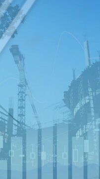 Animation of financial graphs over construction site