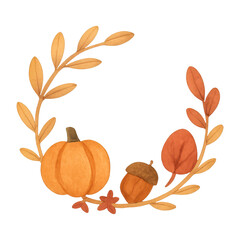 Fototapeta premium PNG Autumn wreath watercolor illustration.