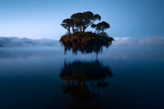 Floating Island With Twisted Trees Above A Sea Of Clouds
