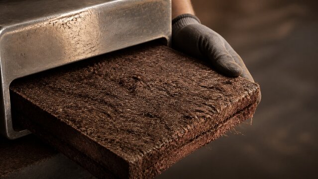 Close up of rough textured brown surface material, natural earthy tones, perfect for rustic design accents, conveying warmth and organic texture for interior decor