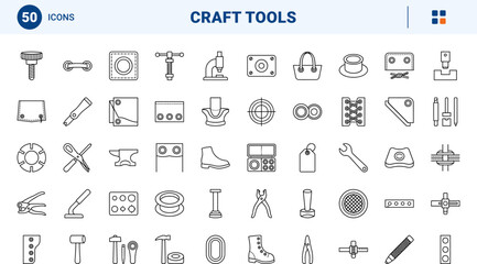 Fototapeta premium Tools line icon set. Vector pictograms of equipment, hardware, craft, and repair elements, thin linear illustration.