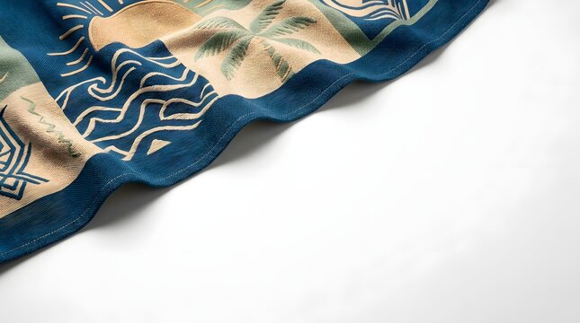 Traditional Goa state patterned fabric with intricate blue and beige ethnic embroidery design