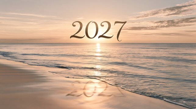 New year 2027 concept on beach during sunrise