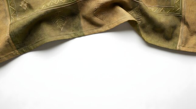 Traditional Indian woven fabric texture with intricate golden embroidery pattern close-up
