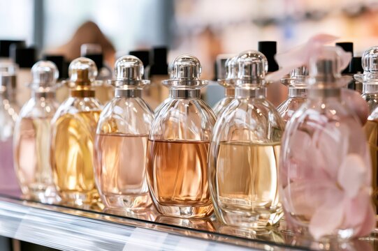Perfume bottles on display in a luxury retail store