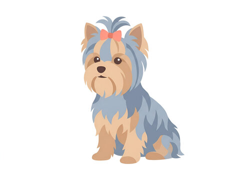 Cute sitting yorkie vector illustration with pink bow