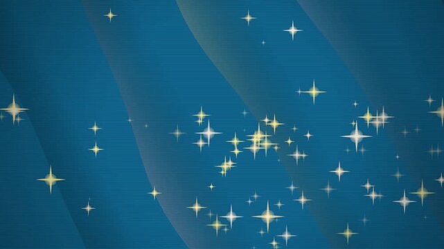 Golden star constellation network glowing on deep blue digital circuit board background