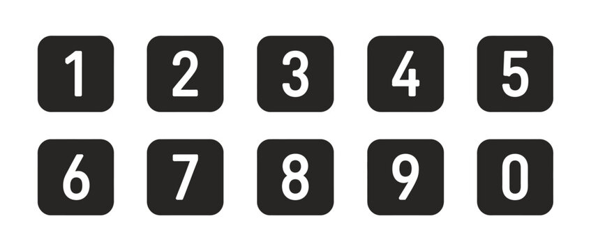 Bullet Point icons, black numbered symbols from 0 to 9 for web interfaces, mobile apps and digital UI design