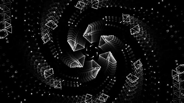 Digital snowflake animation with glowing particles and geometric winter motion graphics loop