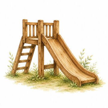 Hand Painted Wooden Playground Slide with Garden Foliage