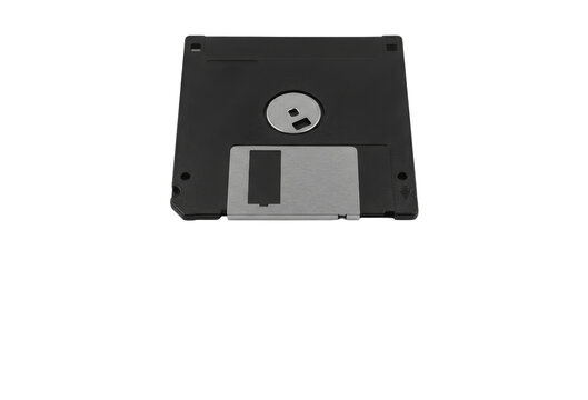 Black 3.5-inch floppy disk on white background