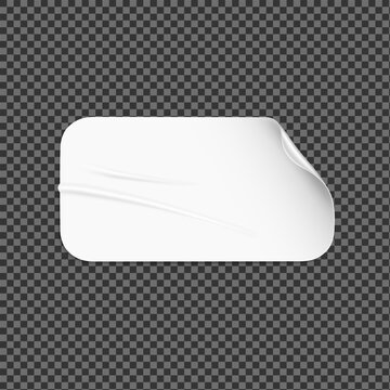A single blank white glued sticker peel with a curled corner isolated on a transparent background