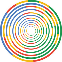 Naklejka premium Concentric circles with segmented colors: blue, red, yellow, green abstract background