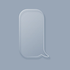 Obraz premium A vertical speech bubble icon featuring a modern transparent glass effect isolated on a soft grey background