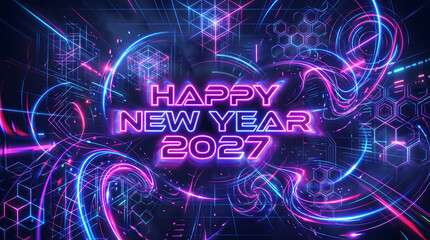 Fototapeta premium neon Design Happy New Year-2027 greeting card 
