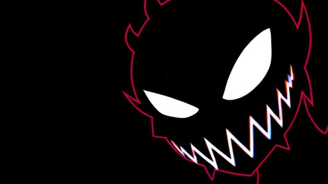 Stylized wolf face bares teeth as rainbow glitch distortion spreads on black background