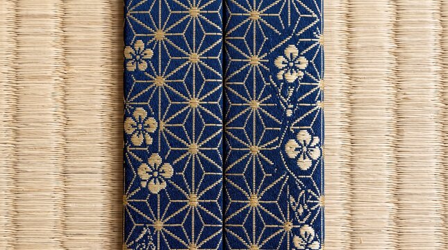 Traditional Japanese Tatami Mat with Decorative Indigo Border