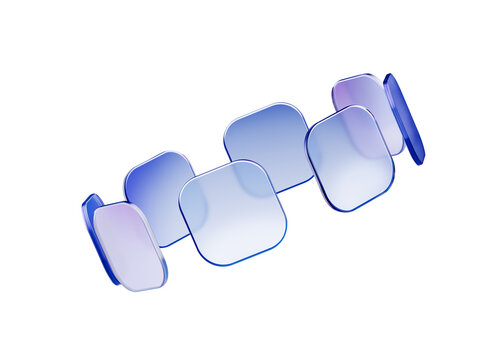 Floating ring of translucent blue glass tiles on white background for tech app logo icon, connection flow, saas website graphic and corporate process. 3d rendering