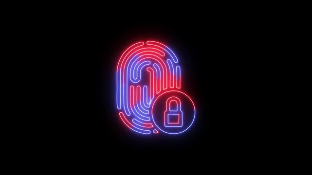 Neon Fingerprint Lock Animation for Biometric Security Access