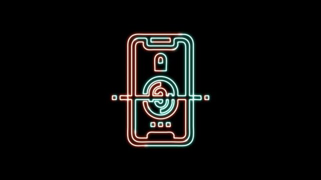 Neon Smartphone Biometric Lock Animation with Fingerprint Unlock