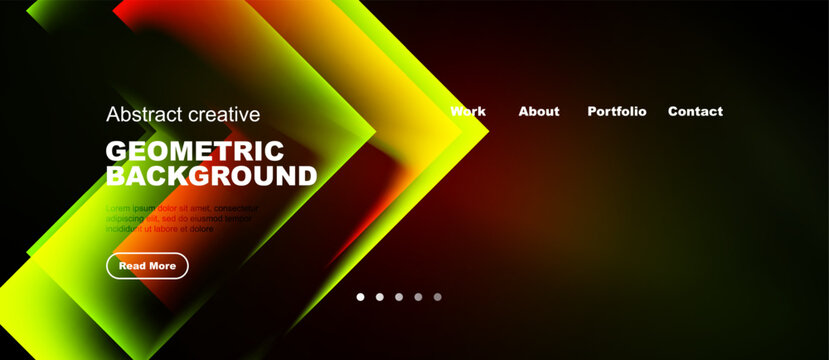 Abstract geometric design. Vibrant colors blend, creating dynamic visual experience. Website header with navigation options present.