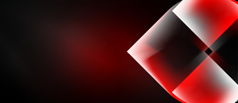 Abstract red design dominates dark background. Glossy shapes create dynamic visual effect, suggesting depth, energy, modern aesthetic.