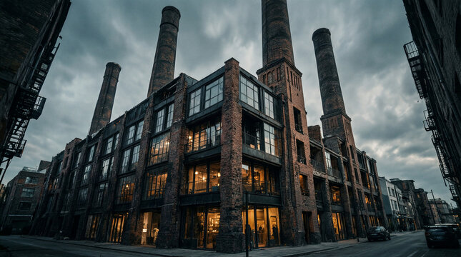 Soaring brick chimneys crown an abandoned urban power plant meticulously restored into multi-level lofts with modern crittall windows