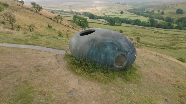 The Atom Panopticon, Wycoller, Pendle, Lancashire, UK. Slow Orbit Showing Path And Overlooking Aspect To Green Valley Below.