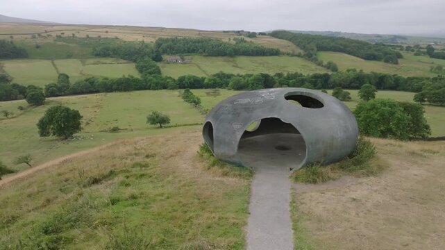 The Atom Panopticon, Wycoller, Pendle, Lancashire, UK. Slow Close Orbit Revealing Wider Countryside And Open Valley.