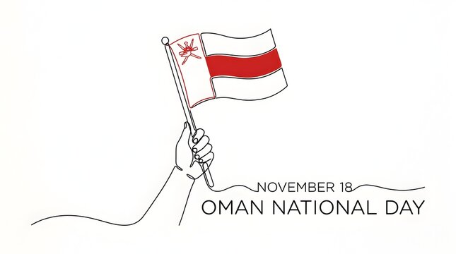 Oman national day minimalist line art design with a waving flag