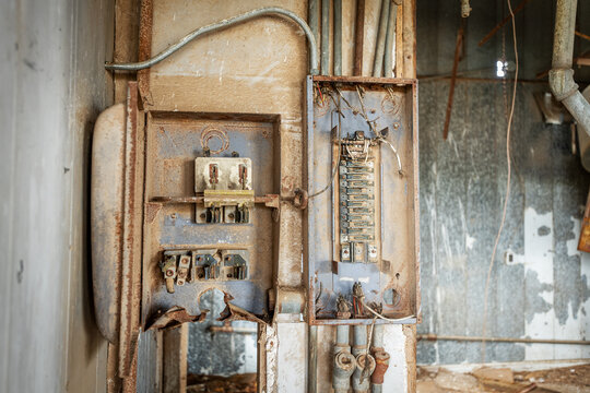 Antiquated power electrical panel inside of an abandoned business