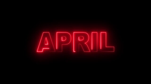 Neon sign spelling APRIL in blue and orange glowing text on a black background modern typography for event promotion