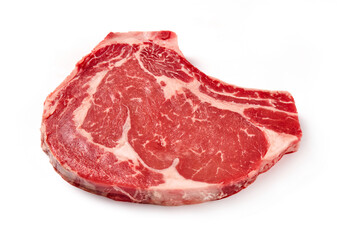Obraz premium Raw marbled beef steak isolated on white background
