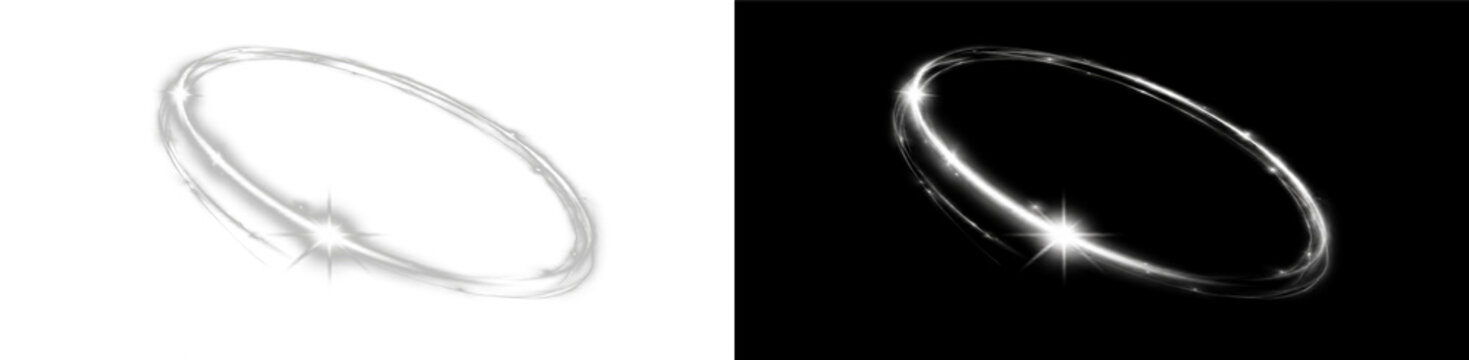 Radiant white lens flare PNG transparent overlay with luminous elliptical ring and sparkle, on transparent background