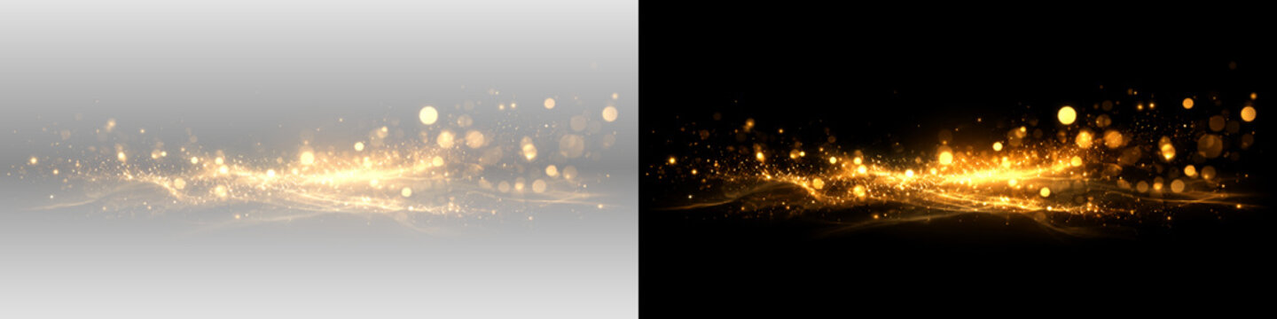 Orange Golden Sparkle Trail with Luminous Dust PNG Overlay, on transparent background