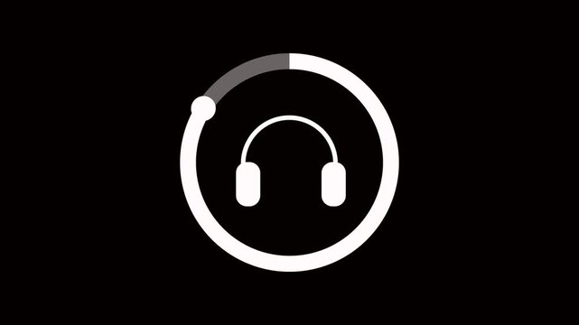 Headphones icon in circle isolated on black background icon in circle isolated on black background. Music audio elements. 4k video
