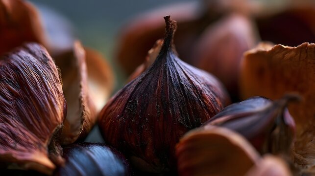 Close up of dried chestnuts with textured shells and warm earthy tones  highlighting natural organic patterns and rich color variations