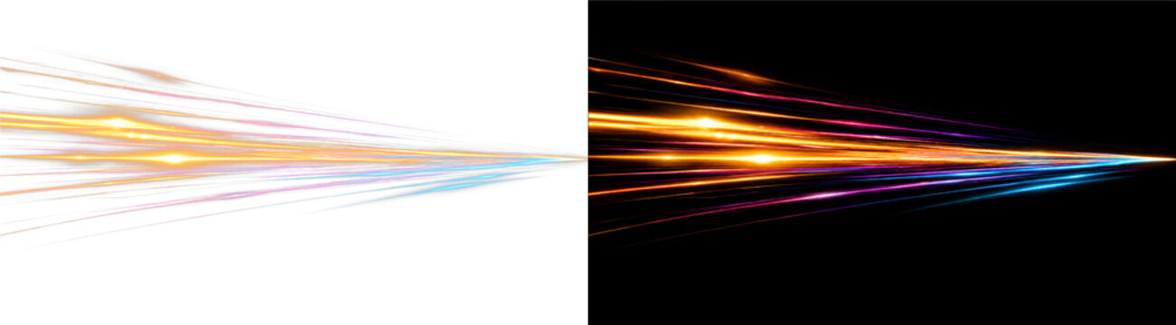 Colorful golden beam PNG transparent overlay with radiant perspective light rays, on transparent background