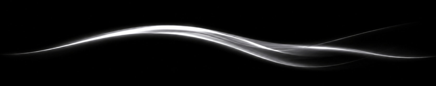White glowing light leak PNG overlay with soft silver flowing wave trails