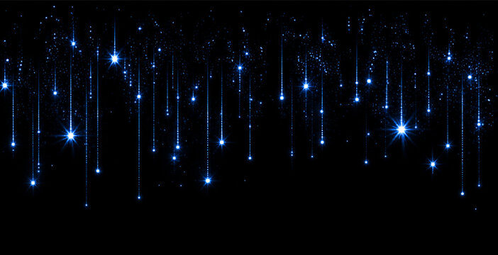 Blue glowing sparkle PNG overlay with hanging starbursts and decorative light strands