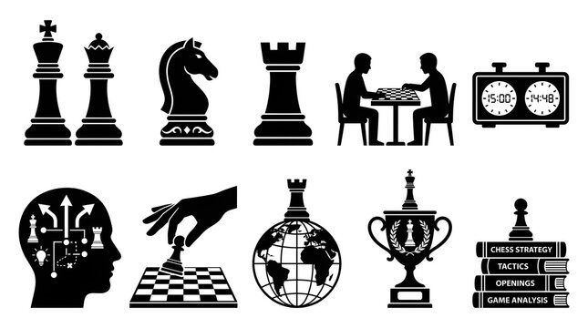 chess pieces on a white background