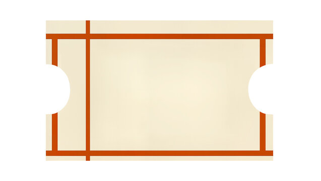Cream colored ticket with orange border lines, isolated on transparent background