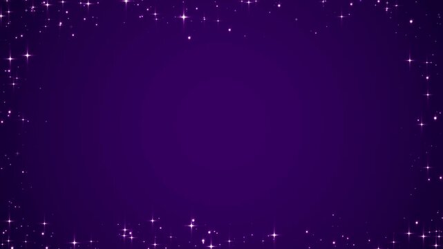 golden glitter shiny stars and golden dust and particles border frame on purple animation, Valentine and holiday christmas and new year social media motion background