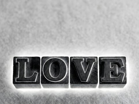 Vintage Letterpress Blocks Spelling the Word Love