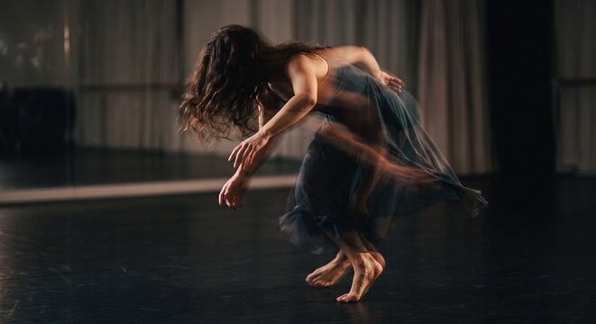 Motion Blurred Contemporary Dancer Performing Kinetic Movement