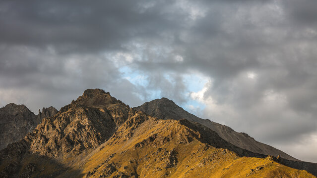 Landscape KZ, mountain, trees, green, stones, peak, blue,, clubs, forester 