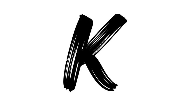 Bold black brush stroke letter k isolated on white background