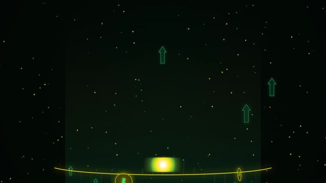Financial growth animation with upward green arrows and floating golden dollar signs on dark background.